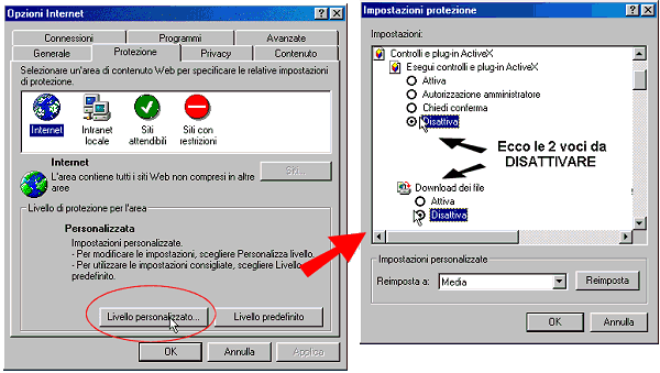 Ecco come disattivare gli Active X e il download dei files