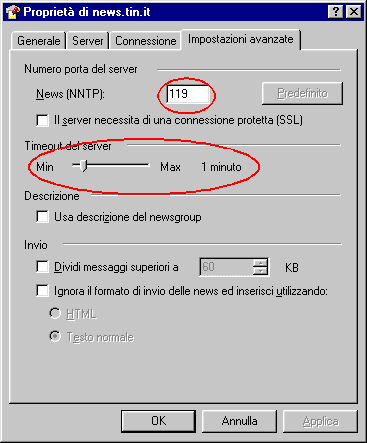 Scheda impostazioni avanzate