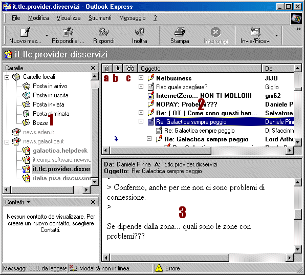 Finestra di Outlook Express 5.5